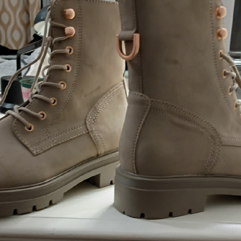 Limelight Taupe Lace-Up Combat Boots